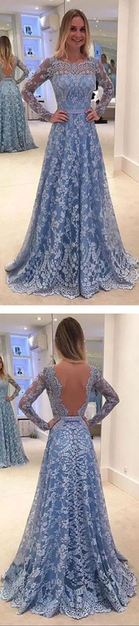 A-line Lace Long Sleeves Prom Dresses,Formal Prom Dresses,Cocktail Prom Dresses,SVD355