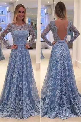 A-line Lace Long Sleeves Prom Dresses,Formal Prom Dresses,Cocktail Prom Dresses,SVD355