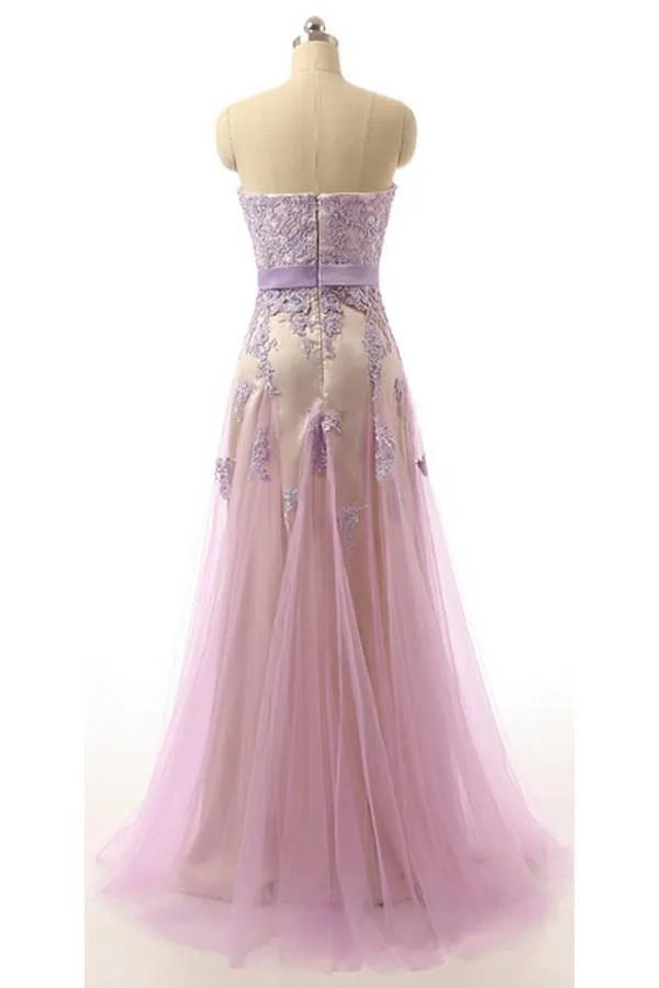 A-line Sweetheart Floor-Length Tulle Prom Dresses With Appliques HX00129