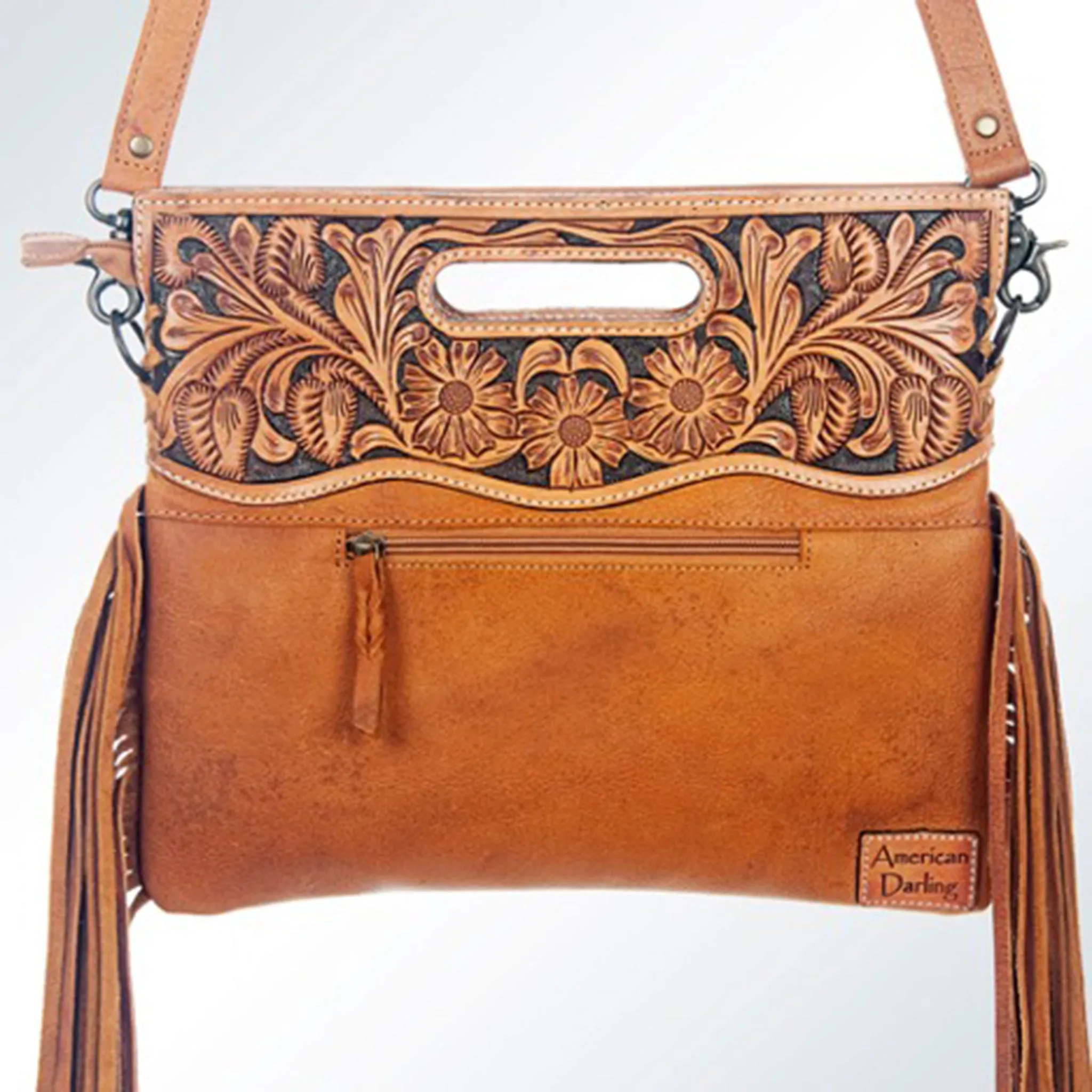 American Darling Tan and White Hide Fringe Purse