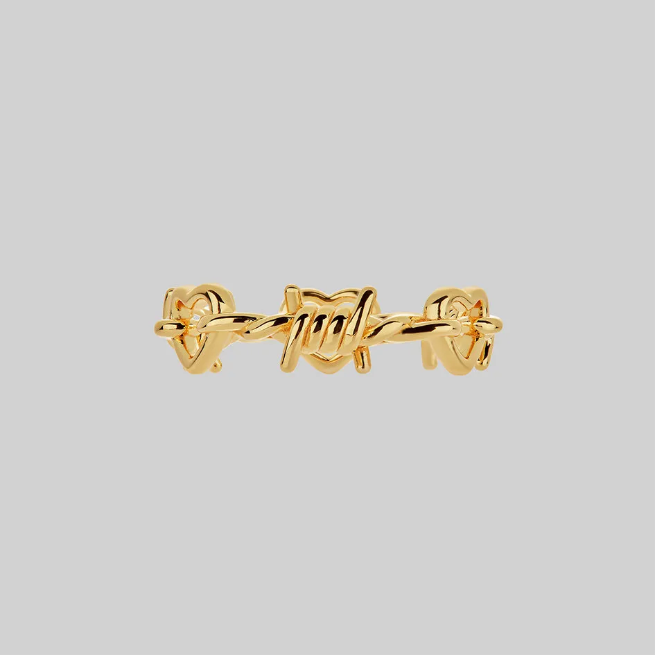 BOUND. Hearts & Barbed Wire Band Ring - Gold