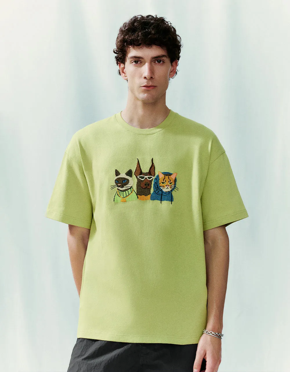 Cartoon Printed Crew Neck Straight T-Shirt