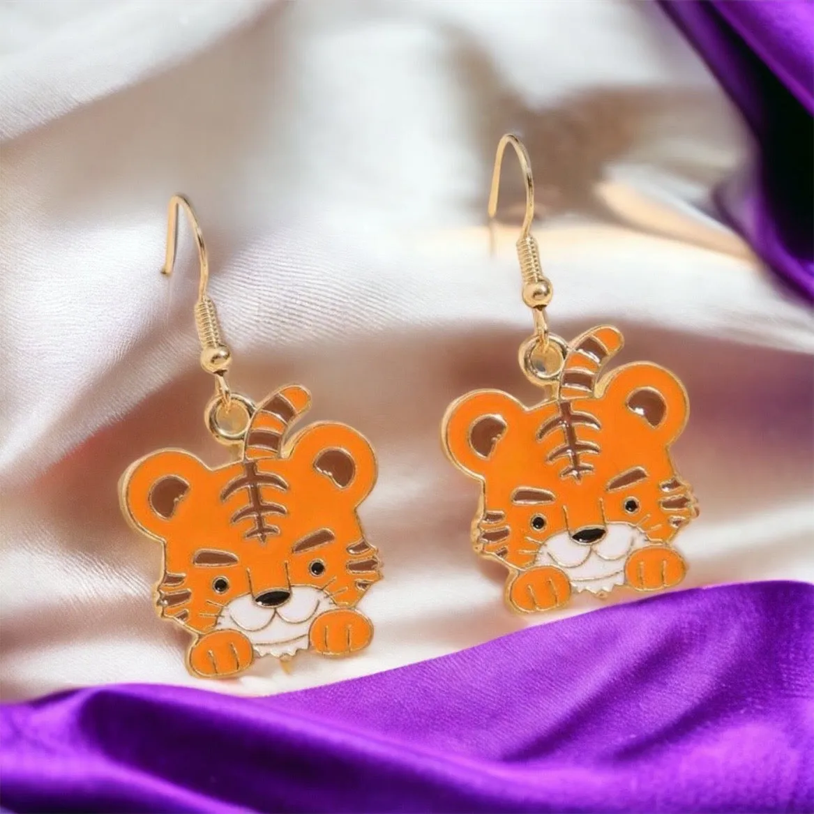 Cartoon Tiger Earrings - Louisiana Football, Tiger Jewelry, Handmade Earrings, Tigers Earring, Handmade Jewelry, Kids Tiger Accessories