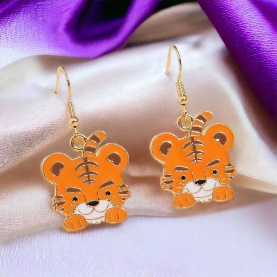 Cartoon Tiger Earrings - Louisiana Football, Tiger Jewelry, Handmade Earrings, Tigers Earring, Handmade Jewelry, Kids Tiger Accessories