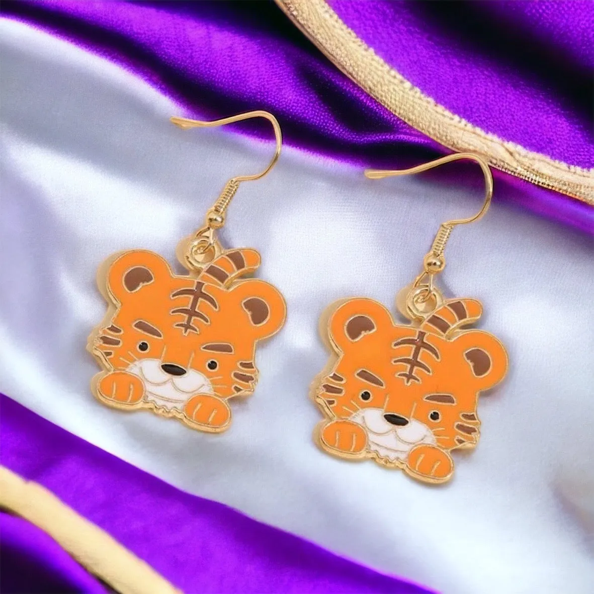 Cartoon Tiger Earrings - Louisiana Football, Tiger Jewelry, Handmade Earrings, Tigers Earring, Handmade Jewelry, Kids Tiger Accessories