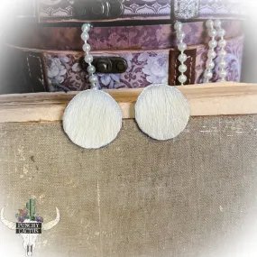 Cowhide Circle Stud Earrings - White