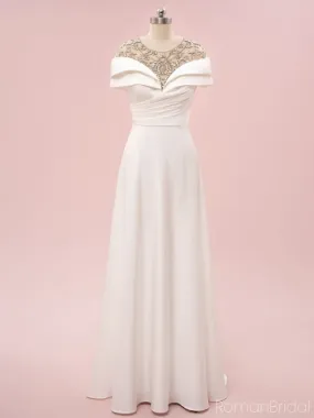 Elegant Off-shoulder Sleeveless A-line Satin White Long Prom Dresses For Party Online, OL330