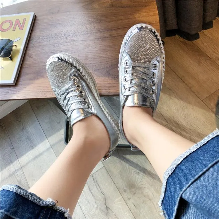 Glittering Rhinestone Platform Flats for Casual Wear