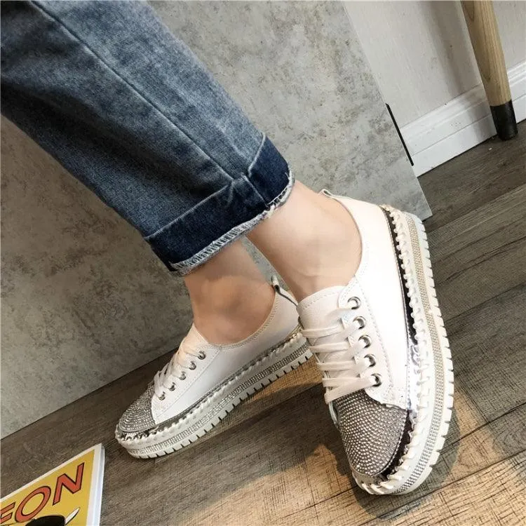 Glittering Rhinestone Platform Flats for Casual Wear