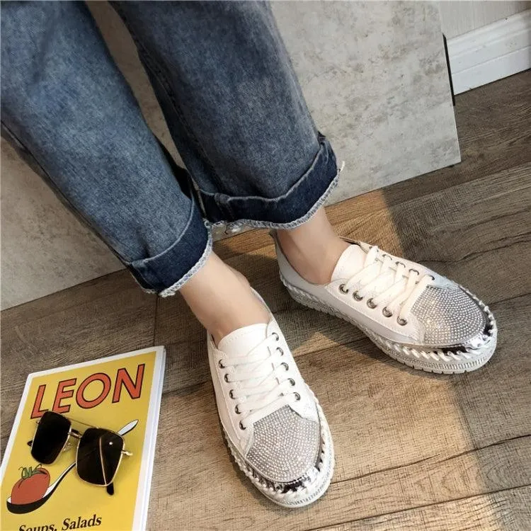 Glittering Rhinestone Platform Flats for Casual Wear