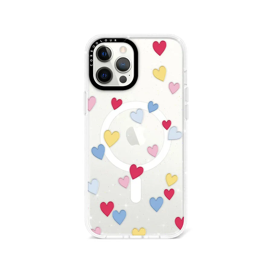 iPhone 12 Pro Flying Hearts Glitter Phone Case Magsafe Compatible