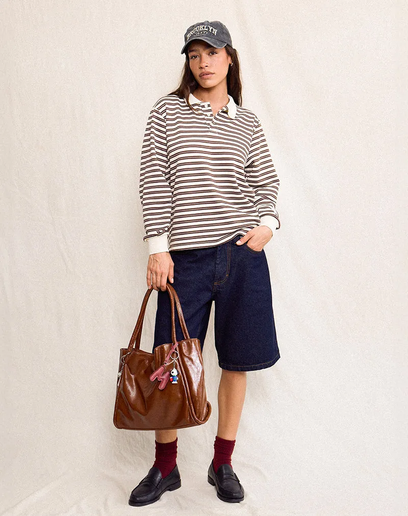 Kemillau Baggy Shirt in Brown with White Stripes