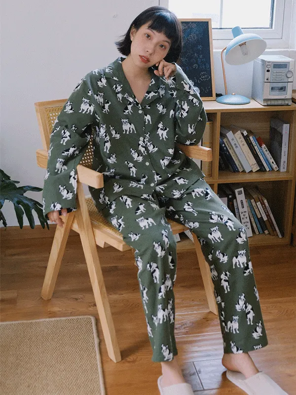 Long Sleeve Cartoon Printed Pajama Set