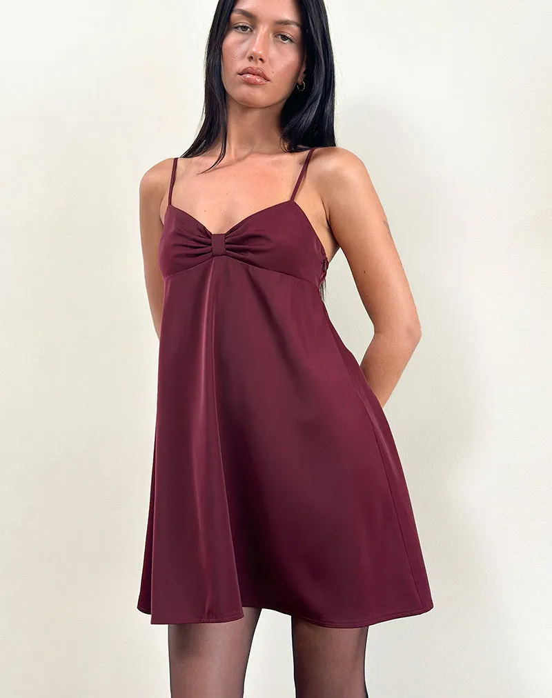 Rafaila Mini Slip Dress in Satin Burgundy