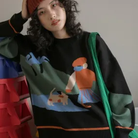 Sweater With Abstract Cartoon Print